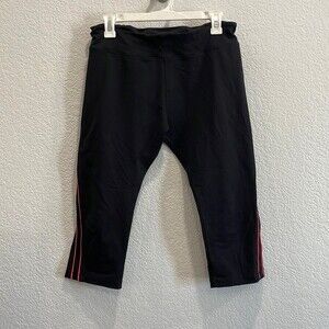 Lorna Jane Black with Pink Piping Stripes Cropped Workout Leggings Size Large